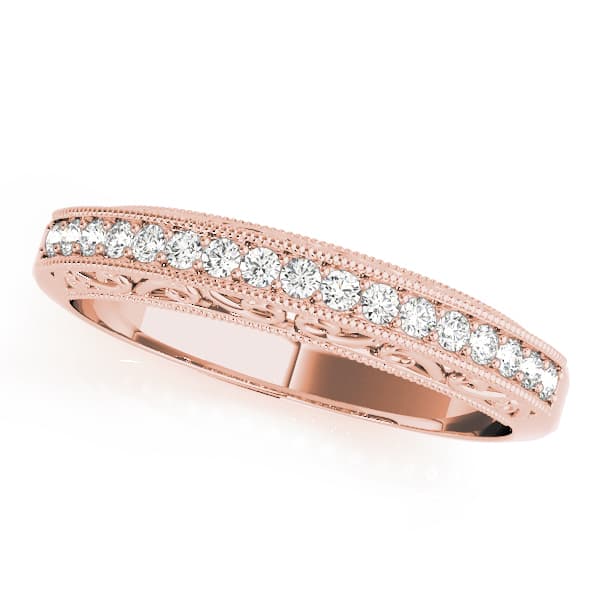 Vintage-Inspired Milgrain Wedding Band (0.17 ct. tw.), Front view in rose gold