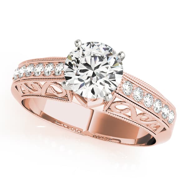 Antique Style Milgrain Filigree Engagement Ring, style 83491, Front view in rose gold