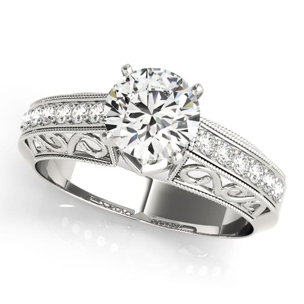 Antique Style Milgrain Filigree Engagement Ring — style 83491 in 10k White Gold