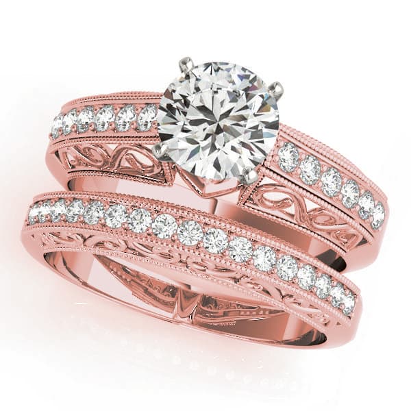 Antique Style Milgrain Filigree Engagement Ring, style 83491, On hand view in rose gold
