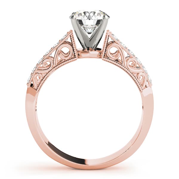 Antique Style Milgrain Filigree Engagement Ring, style 83491, Side view in rose gold