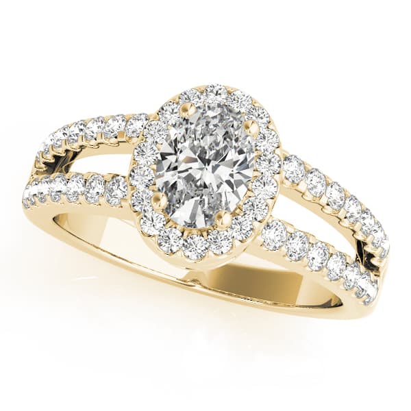 Double Row Split Shank Halo Oval Engagement Ring, style 83492, Front view in yellow gold