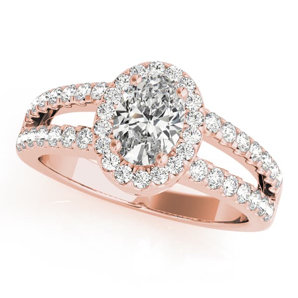 Double Row Split Shank Halo Oval Engagement Ring, style 83492, Front view in rose gold