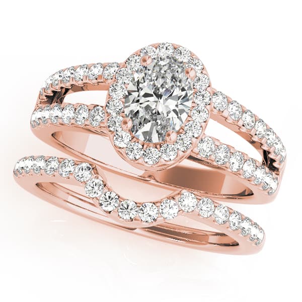 Double Row Split Shank Halo Oval Engagement Ring, style 83492, On hand view in rose gold