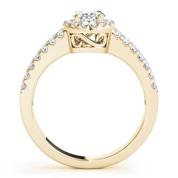 Double Row Split Shank Halo Oval Engagement Ring, style 83492, Side view in yellow gold