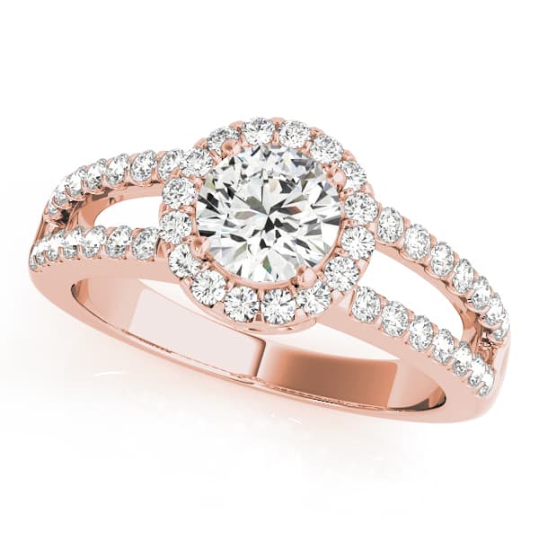 Double Row Split Shank Halo Engagement Ring, style 83493, Front view in rose gold