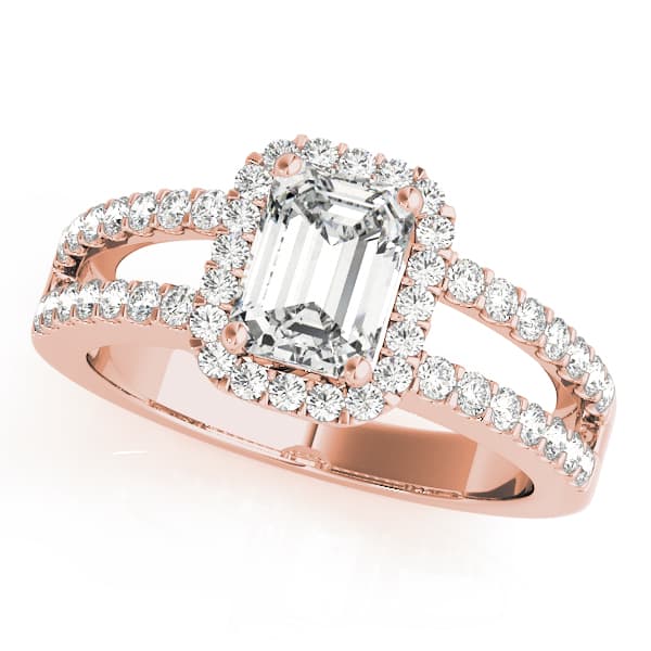 Halo Emerald Engagement Ring, style 83494, Front view in rose gold