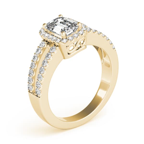 Halo Emerald Engagement Ring, style 83494, Angle view in yellow gold