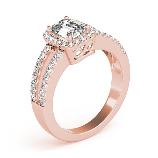 Halo Emerald Engagement Ring, style 83494, Angle view in rose gold