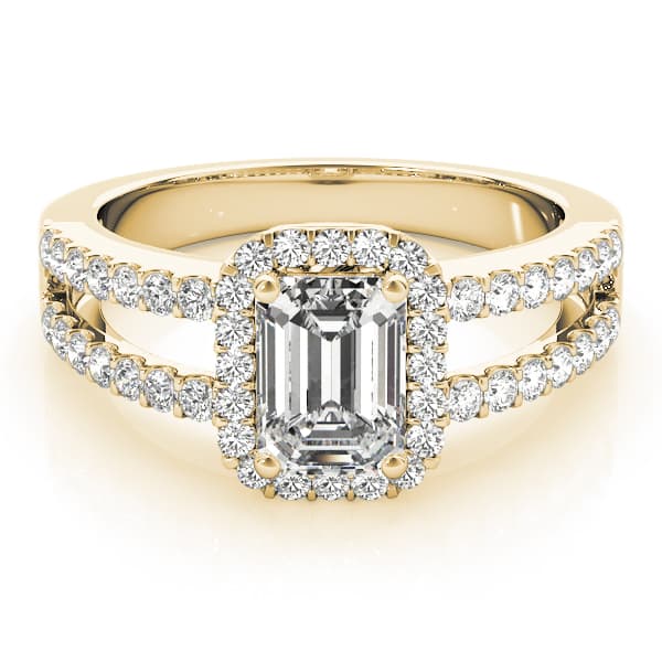 Halo Emerald Engagement Ring, style 83494, On hand view in yellow gold