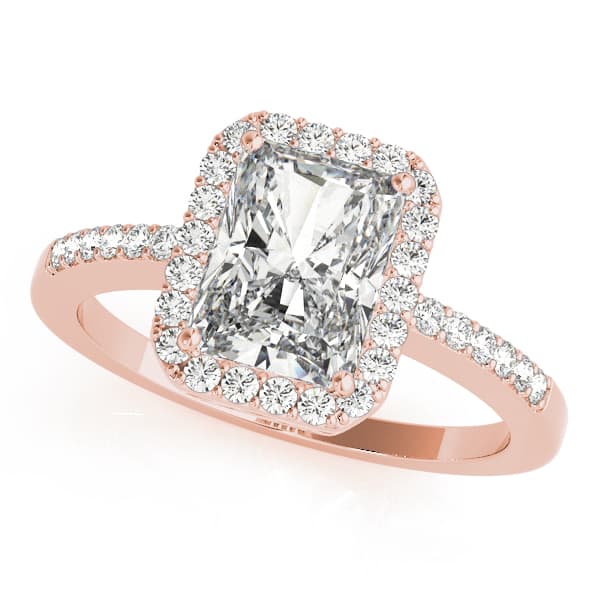 Single Row Emerald Cut Halo Engagement Ring, style 83495, Front view in rose gold