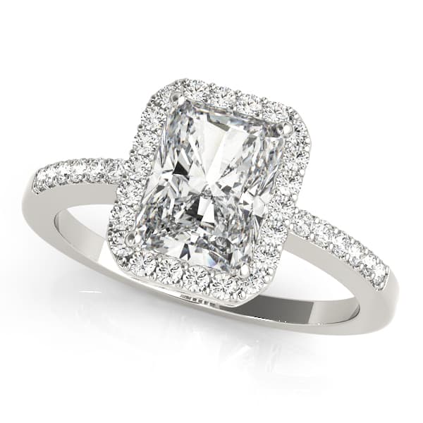 Single Row Emerald Cut Halo Engagement Ring — style 83495 in 10k White Gold