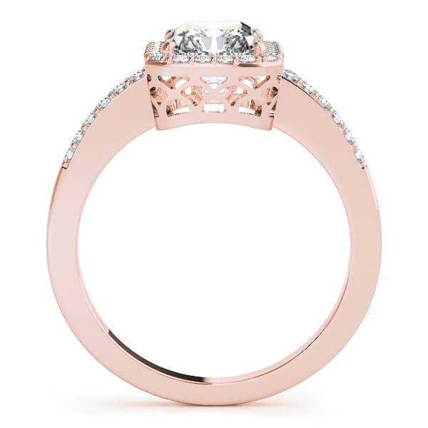 Single Row Emerald Cut Halo Engagement Ring, style 83495, Side view in rose gold
