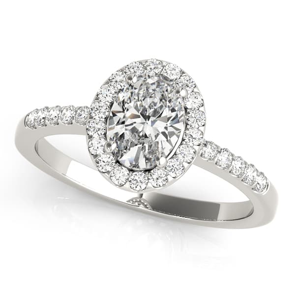 Single Row Oval Shape Halo Engagement Ring — style 83497 in 10k White Gold
