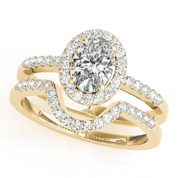 Single Row Oval Halo Engagement Ring, style 83497, On hand view in yellow gold
