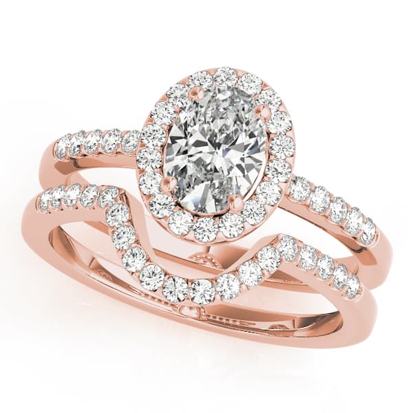Single Row Oval Halo Engagement Ring, style 83497, On hand view in rose gold