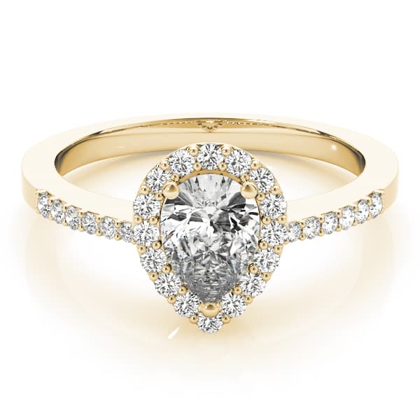 Single Row Accented Halo Engagement Ring, style 83498, On hand view in yellow gold
