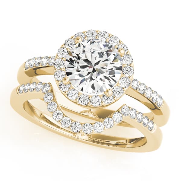 Single Row Halo Engagement Ring, style 83499, On hand view in yellow gold