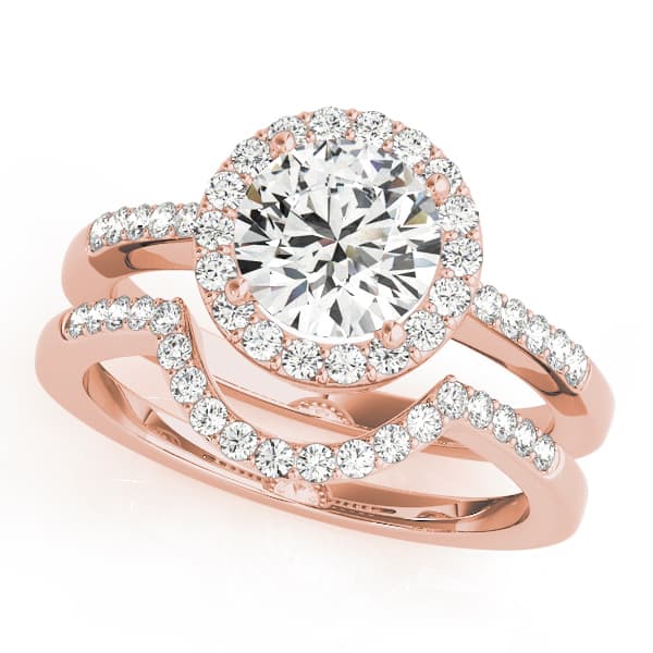 Single Row Halo Engagement Ring, style 83499, On hand view in rose gold