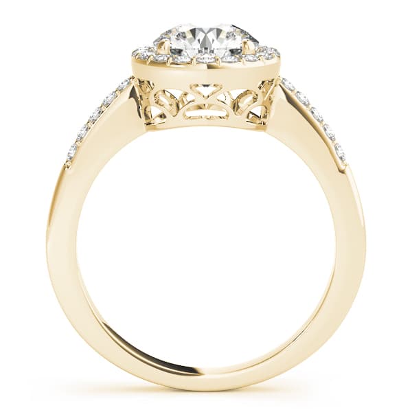 Single Row Halo Engagement Ring, style 83499, Side view in yellow gold