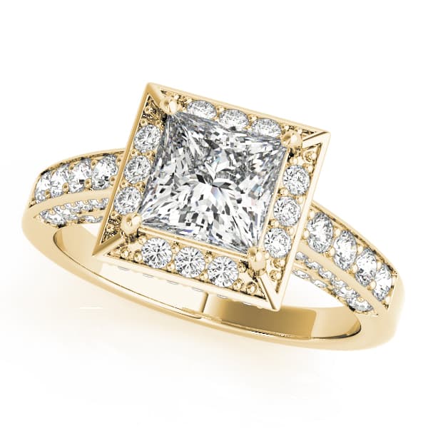 Halo Square & Cus Engagement Ring, style 83501, Front view in yellow gold