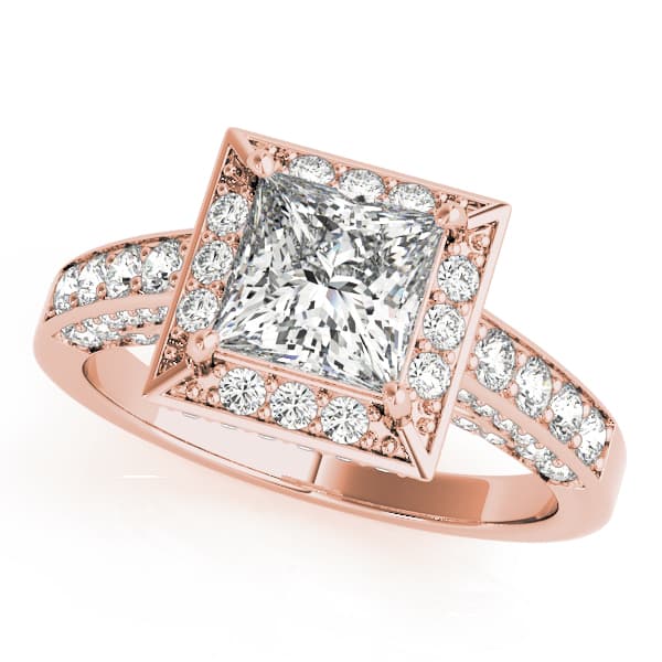 Halo Square & Cus Engagement Ring, style 83501, Front view in rose gold