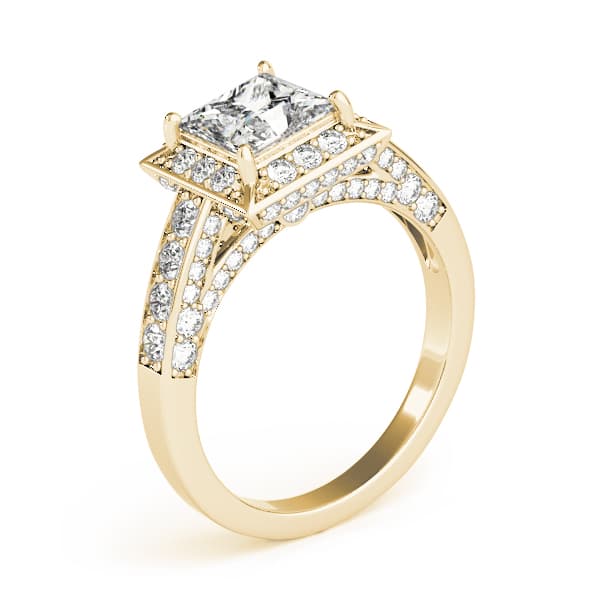 Halo Square & Cus Engagement Ring, style 83501, Angle view in yellow gold