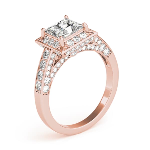 Halo Square & Cus Engagement Ring, style 83501, Angle view in rose gold
