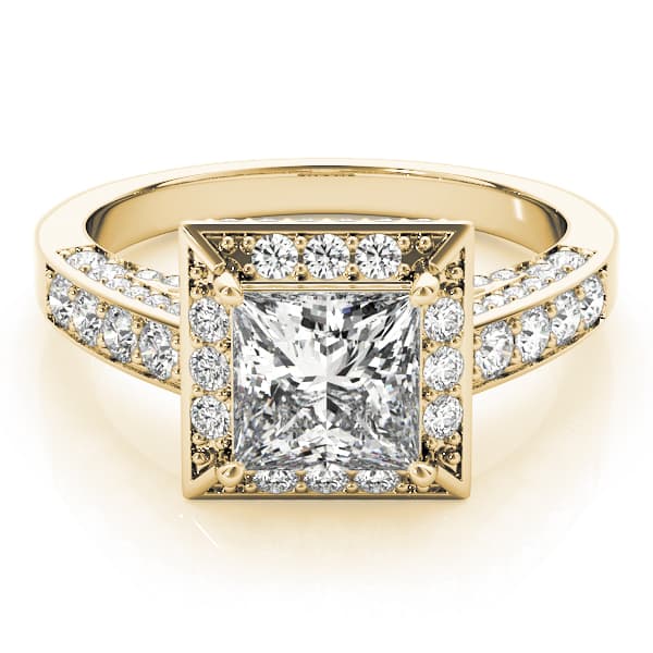 Halo Square & Cus Engagement Ring, style 83501, On hand view in yellow gold