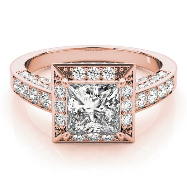 Halo Square & Cus Engagement Ring, style 83501, On hand view in rose gold