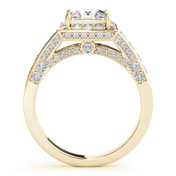 Halo Square & Cus Engagement Ring, style 83501, Side view in yellow gold