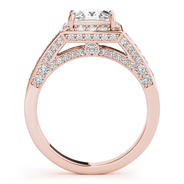 Halo Square & Cus Engagement Ring, style 83501, Side view in rose gold