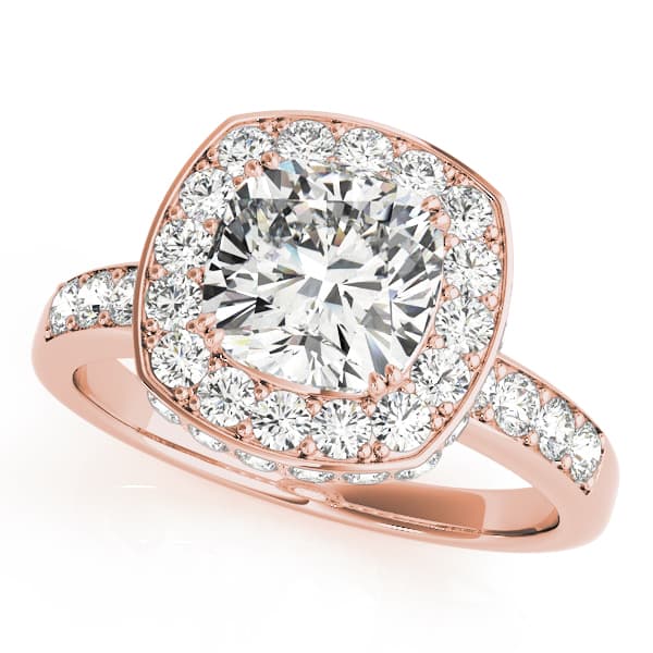 Single Row Bezel Set Cushion Halo Engagement Ring, style 83502, Front view in rose gold