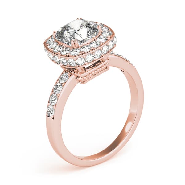Single Row Bezel Set Cushion Halo Engagement Ring, style 83502, Angle view in rose gold