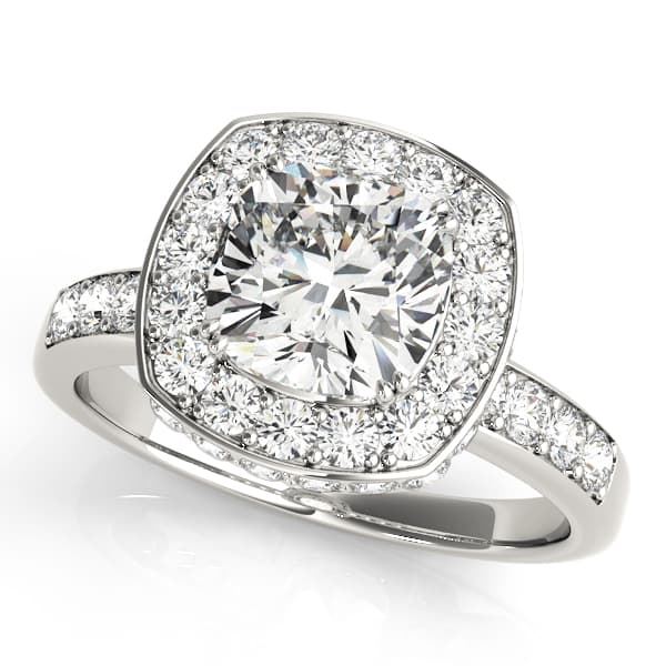 Single Row Bezel Set Cushion Halo Engagement Ring — 10 MM — View 1