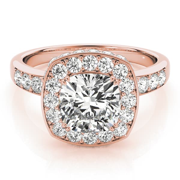 Single Row Bezel Set Cushion Halo Engagement Ring, style 83502, On hand view in rose gold