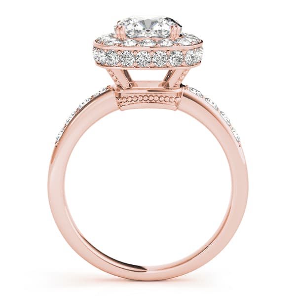 Single Row Bezel Set Cushion Halo Engagement Ring, style 83502, Side view in rose gold
