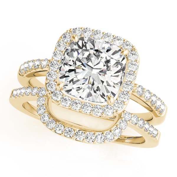 Single Row Halo Cushion Engagement Ring, style 83503, On hand view in yellow gold