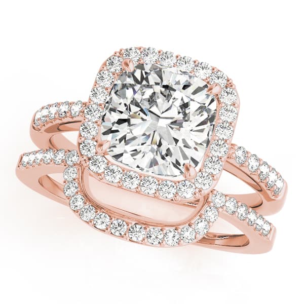 Single Row Halo Cushion Engagement Ring, style 83503, On hand view in rose gold