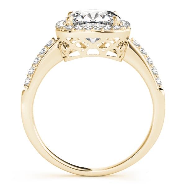 Single Row Halo Cushion Engagement Ring, style 83503, Side view in yellow gold