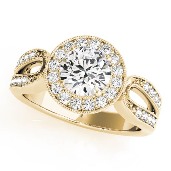 Halo Round Engagement Ring, style 83524, Front view in yellow gold