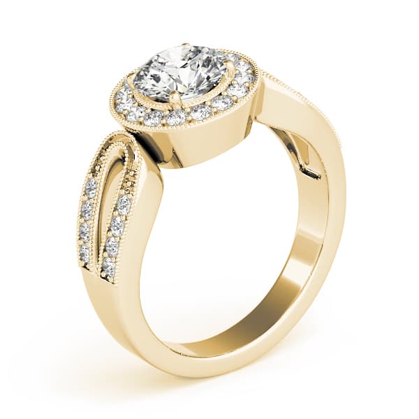 Halo Round Engagement Ring, style 83524, Angle view in yellow gold