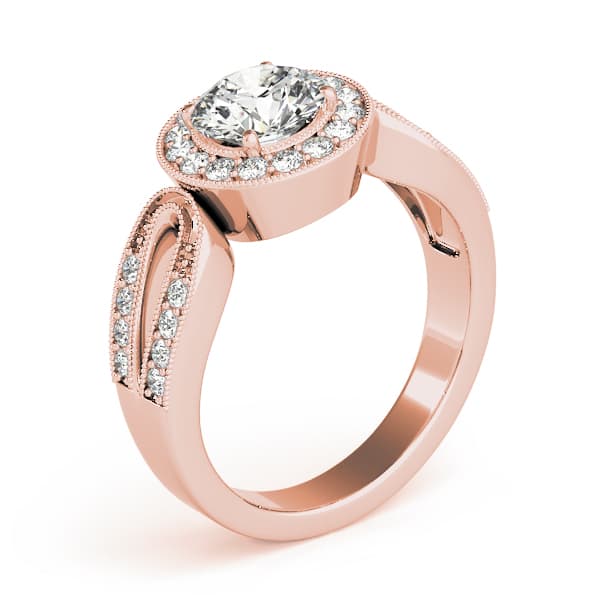 Halo Round Engagement Ring, style 83524, Angle view in rose gold