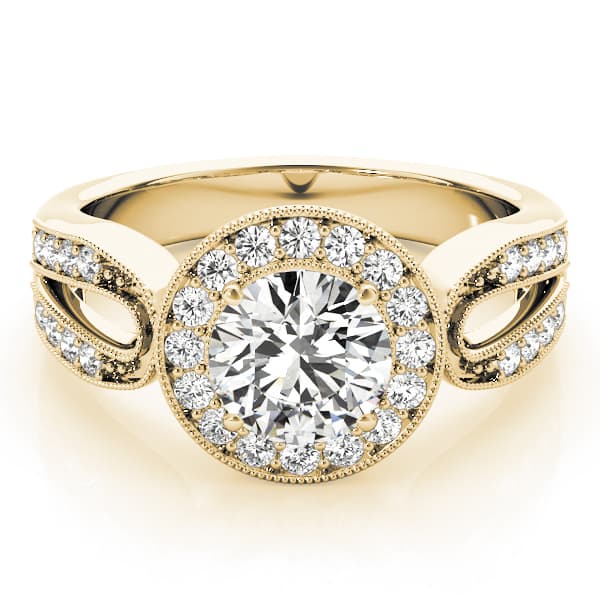 Halo Round Engagement Ring, style 83524, On hand view in yellow gold