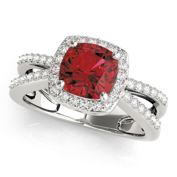 Multirow Split Shank Cushion Halo Engagement Ring — style 83539 in 10k White Gold