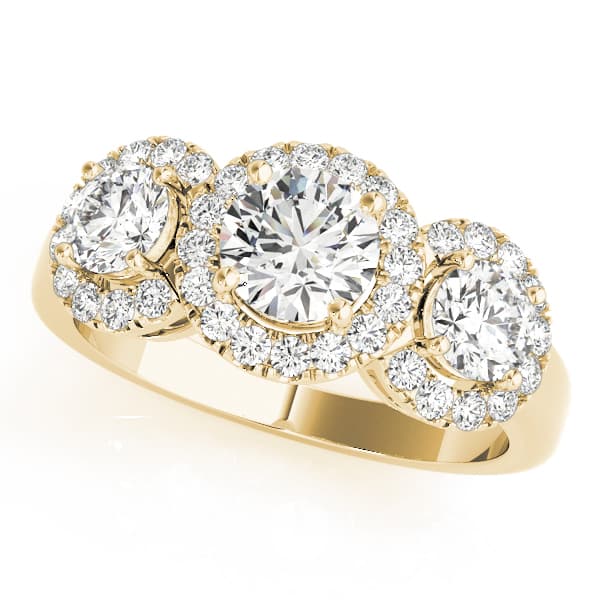 3 Stone Round Engagement Ring, style 83540, Front view in yellow gold