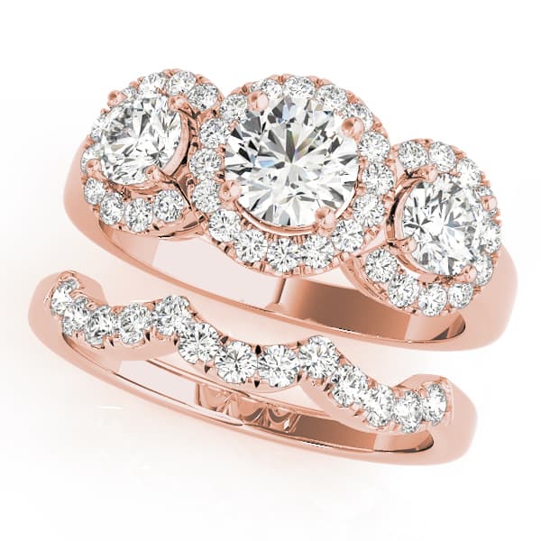 3 Stone Round Engagement Ring, style 83540, On hand view in rose gold