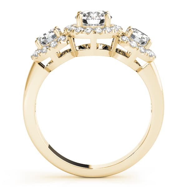 3 Stone Round Engagement Ring, style 83540, Side view in yellow gold