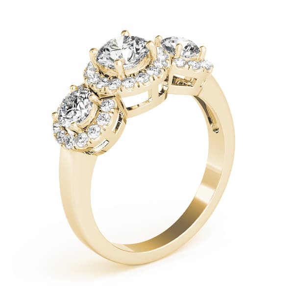 3 Stone Round Engagement Ring, style 83540, Top view in yellow gold