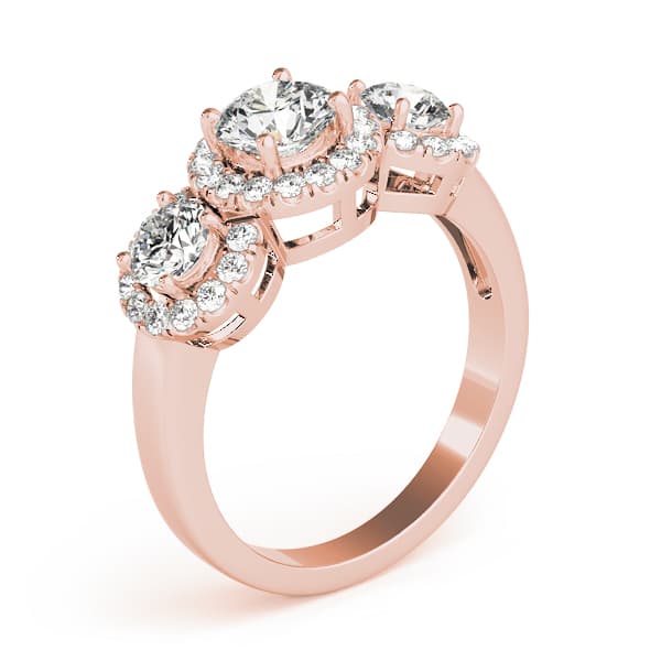 3 Stone Round Engagement Ring, style 83540, Top view in rose gold